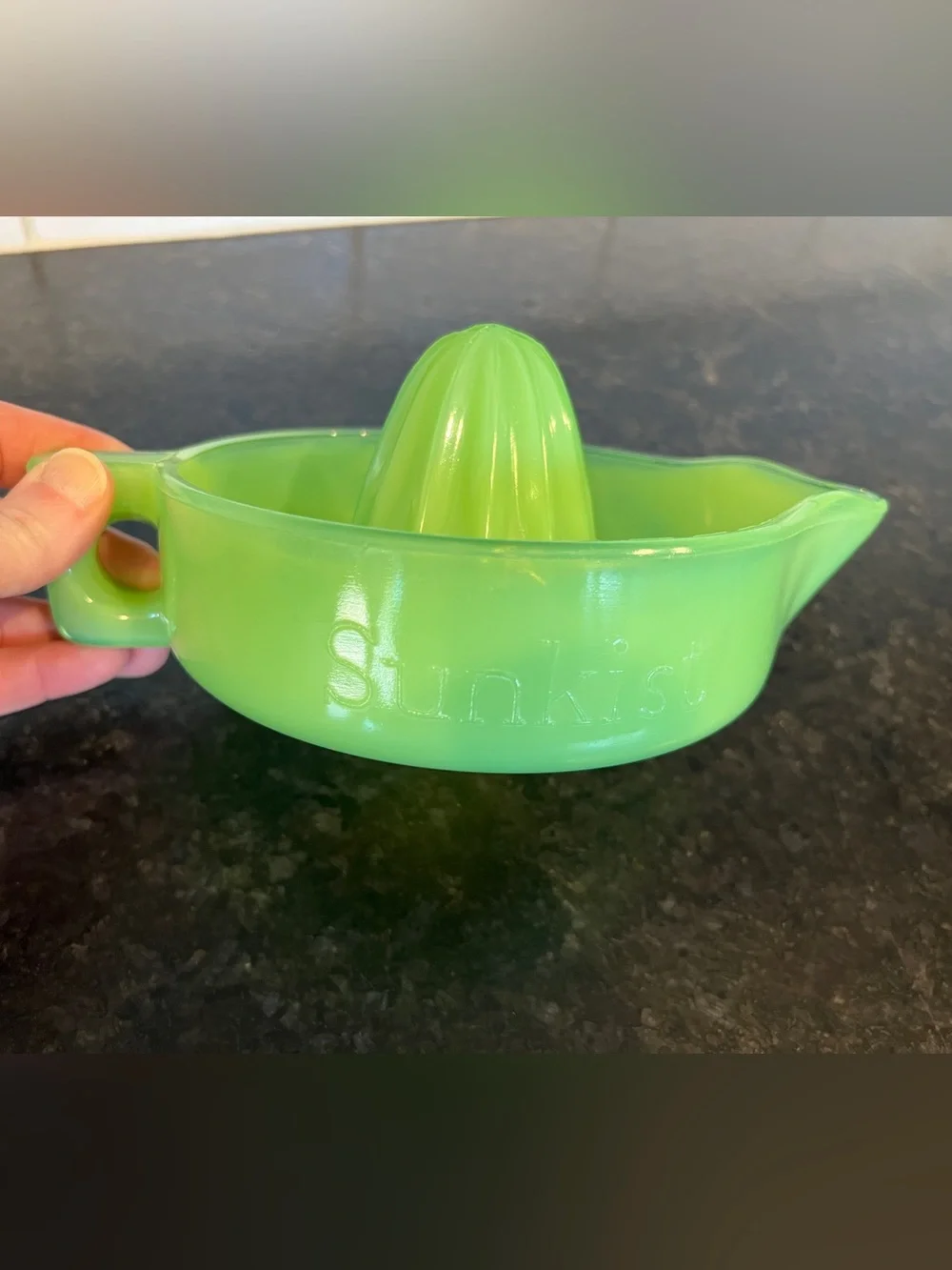Spectacular Sunkist Jadeite Vintage Uranium Glass Juicer Reamer